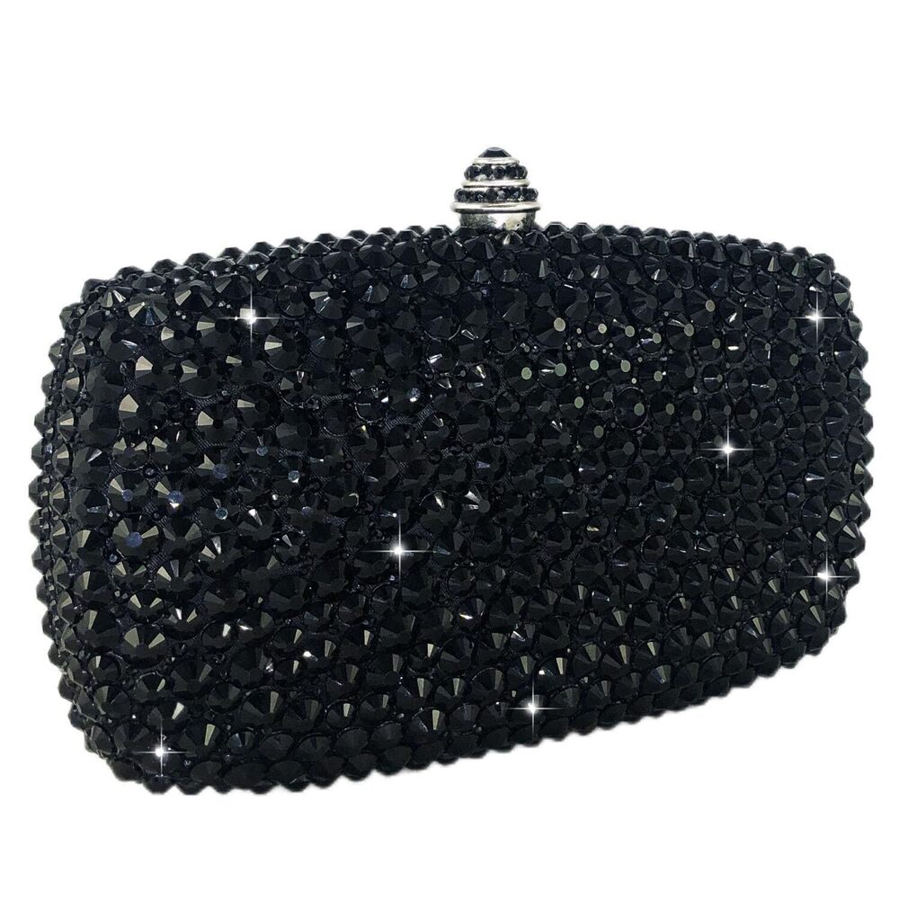 2670 Mini Black Crystal Clutch Purse Formal, Spikes Rhinestone Clutch